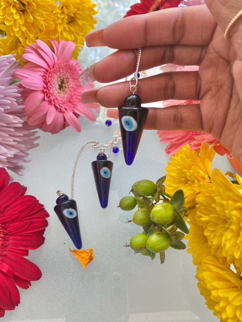 Pendulums are used in divination. The person using the pendulum may ask yes or no questions. The pendulum can move right, left, side to side, clockwise or anti-clockwise. Shop Evil Eye Pendulums. 