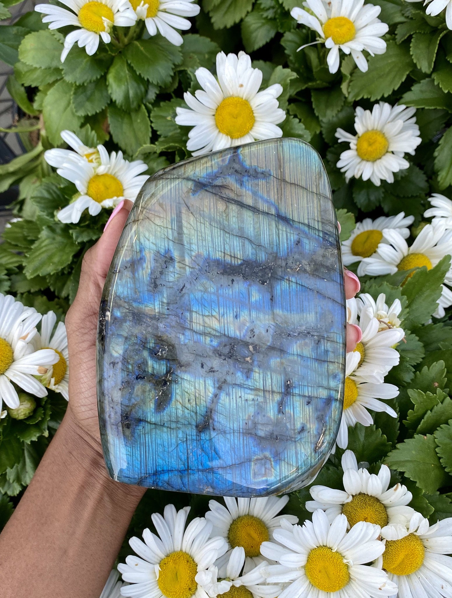 Meditate with Labradorite to connect and receive messages from your ancestors or spirit guides. It is also known to heighten your psychic awareness and boost your spiritual growth. Labradorite is very protective, banishing negative energies.