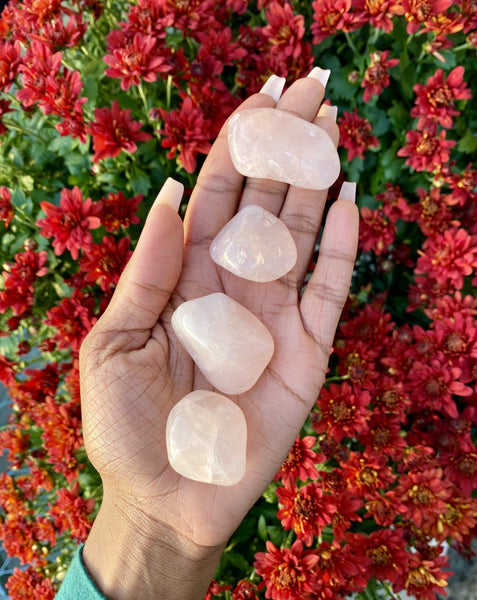 Large Tumbled Rose Quartz in a bowl. Rose Quartz helps us to manifest love in all of its forms: love of humanity, self-love, familial love, romantic love, etc.