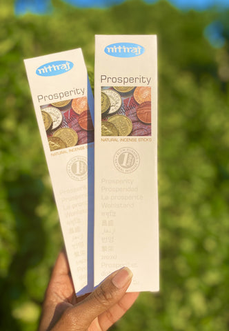 Prosperity incense sticks are perfect for any abundance, money, or prosperity ritual. These incense slow-burn for up to an hour.  Incense help to calm and focus the mind during meditation. Incense smoke may also be used to cleanse crystals.  Includes one 25 grams box of Nitiraj Prosperity Incense Sticks.