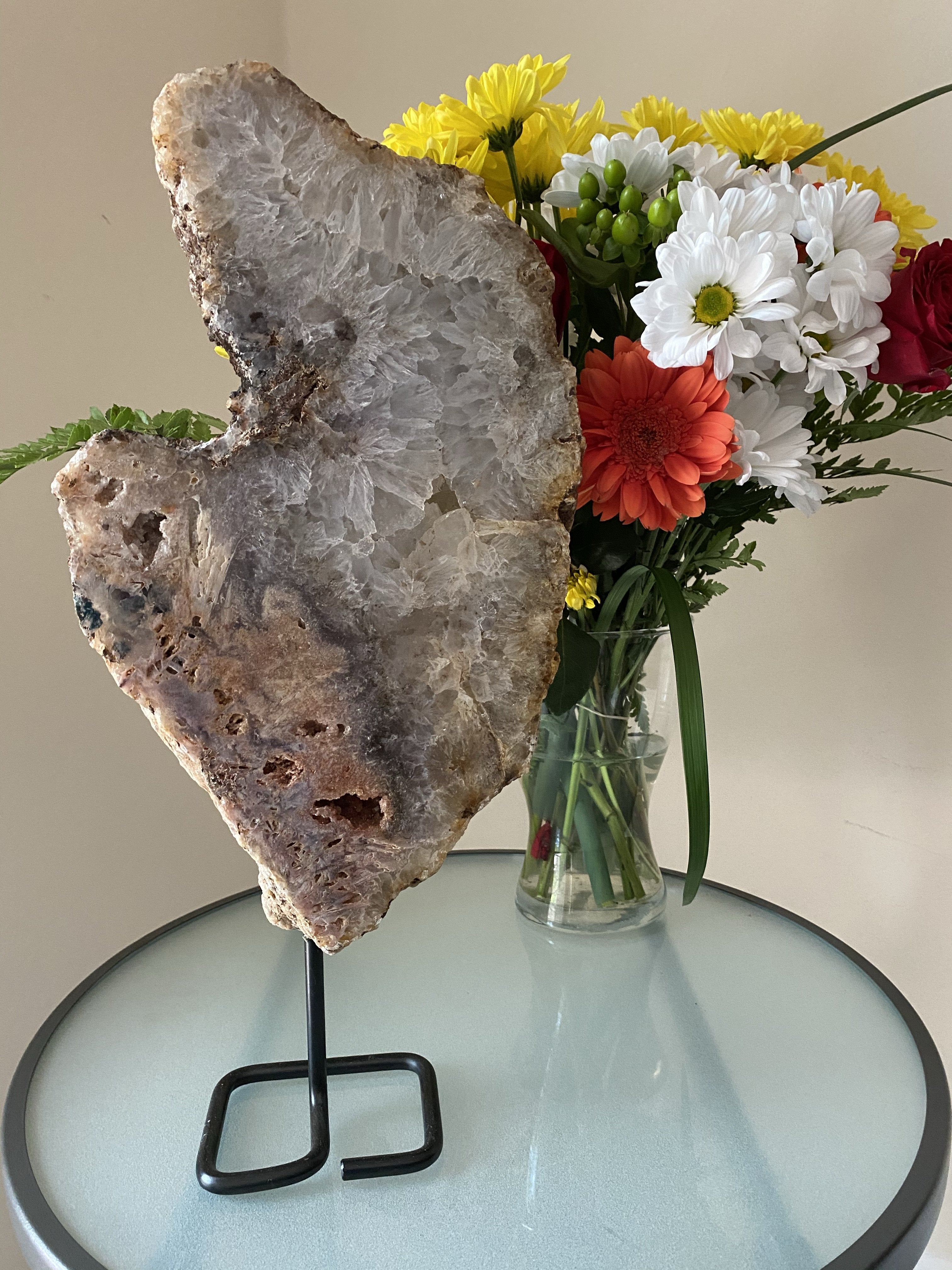 Pink Amethyst has soothing energy that promotes self-love. ink Amethyst helps to open up our heart chakras to love. Nine pound Pink Amethyst Specimen pictured.