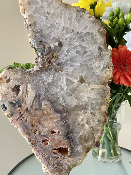 Pink Amethyst has soothing energy that promotes self-love. ink Amethyst helps to open up our heart chakras to love. Nine pound Pink Amethyst Specimen pictured.