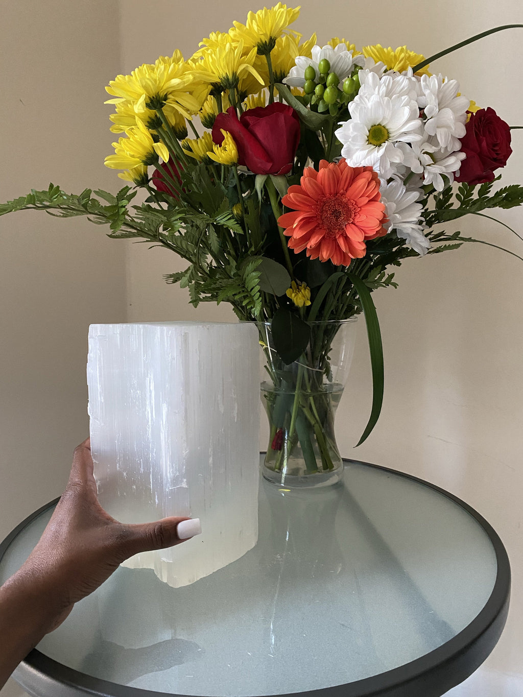 Selenite is a powerful cleansing and protective stone. Selenite cleanses other crystals, our auras, and our environments. Large Selenite (Satin Spar) log pictured.